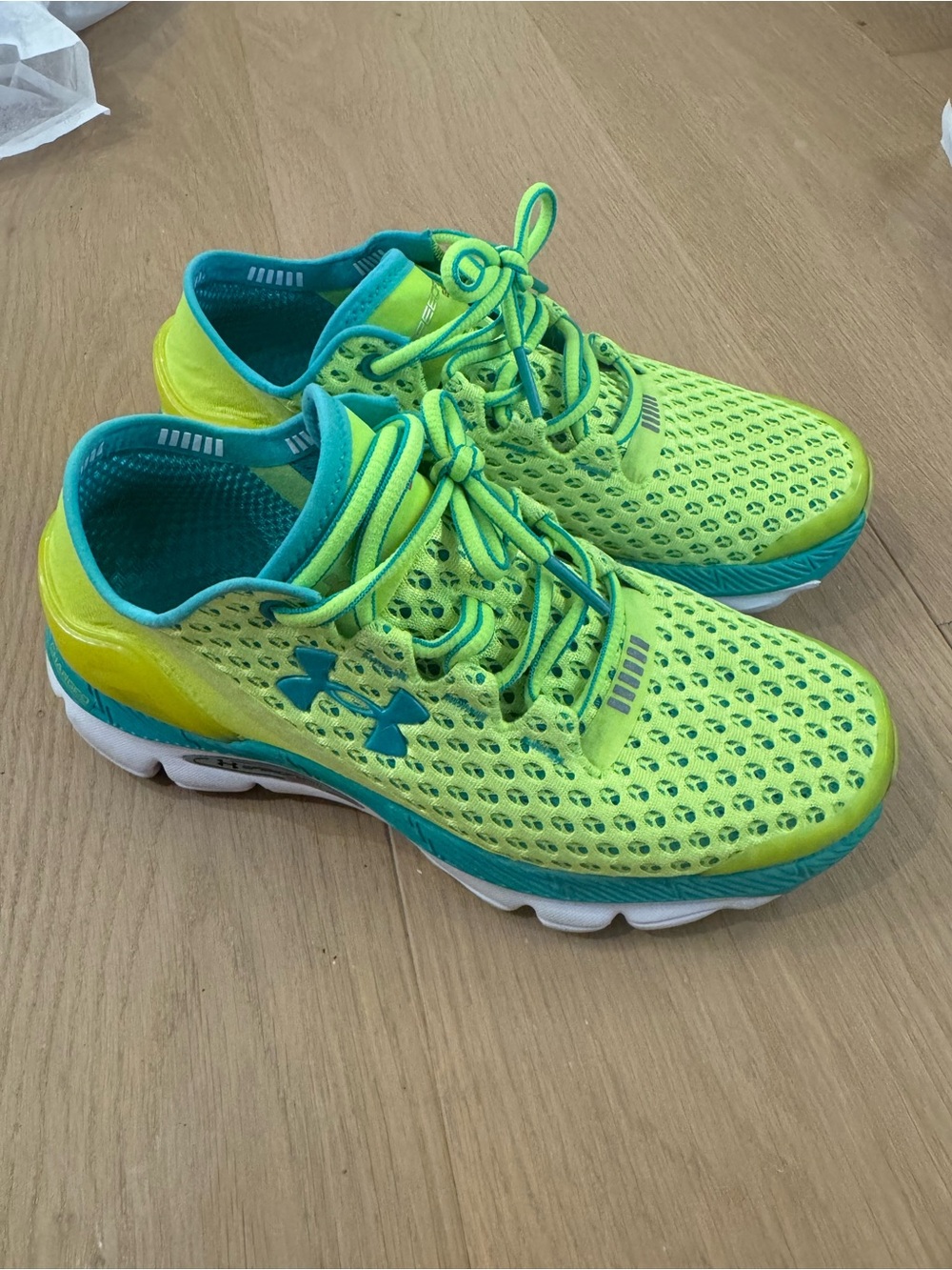 Under Armour Neon Yellow-Green and Teal Athletic Sneakers